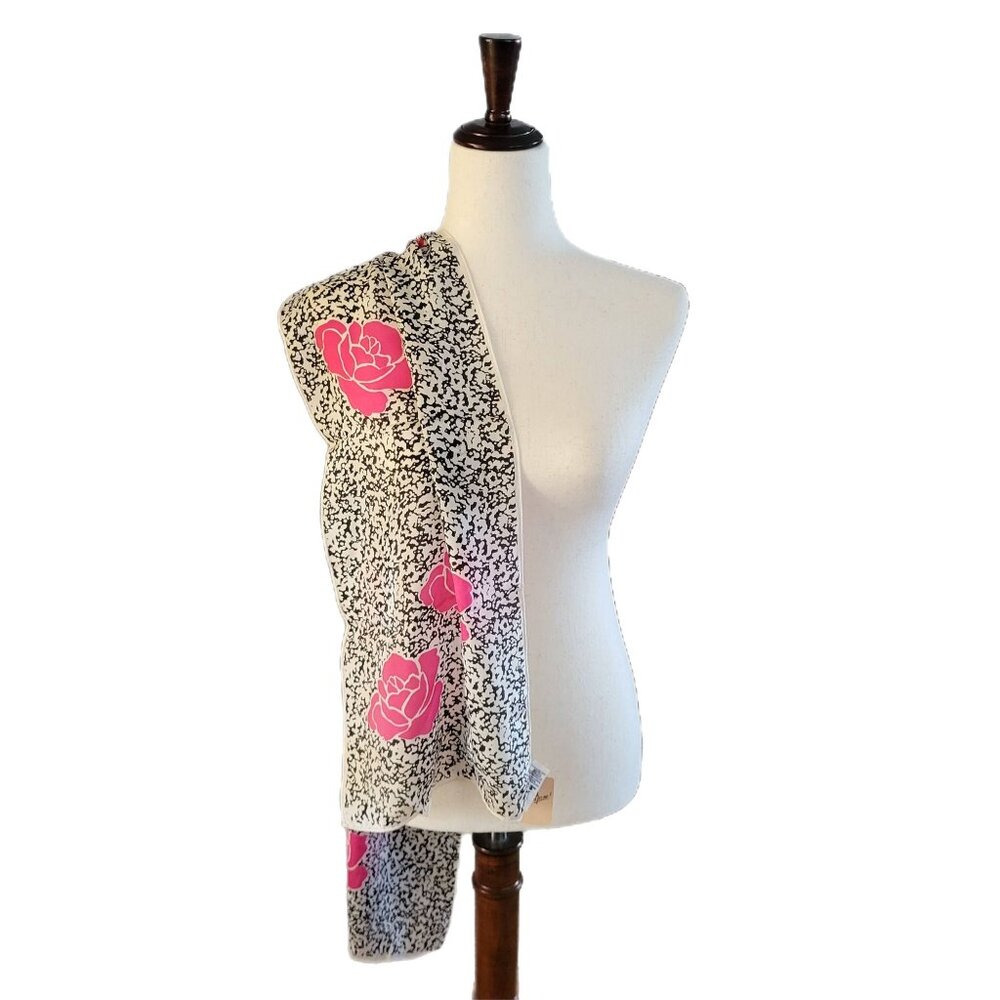 Silk Echo Scarf Pink Roses Black and White Background Rectangle